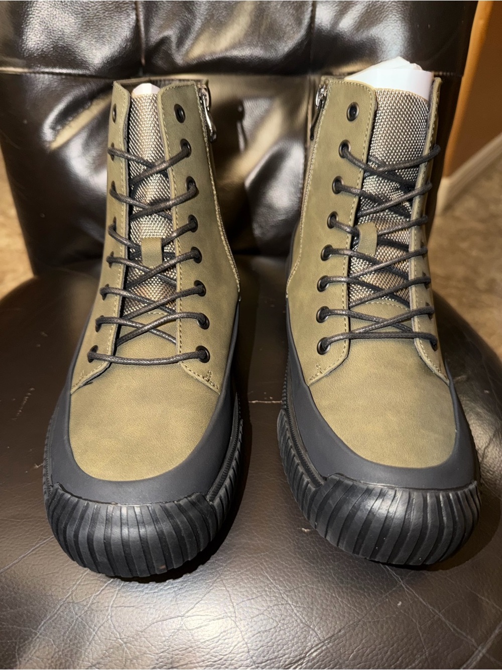 Men's Olive High-Top Lace-Up Boots